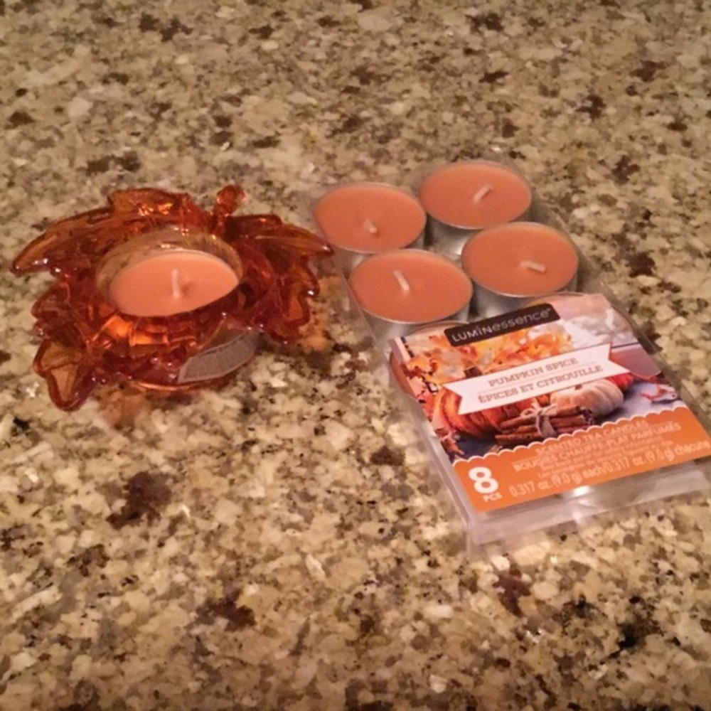 Fall Decor Leaf Tealight Holder & Pumpkin Spice candles - Picture 6 of 8